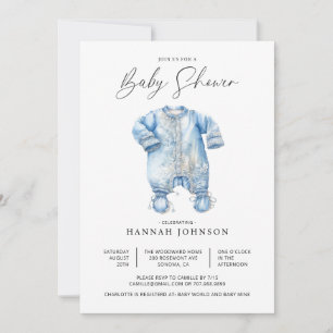 Watercolor Blue Baby Clothes Boy Baby Dusche Einladung