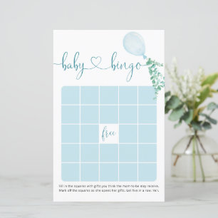 Watercolor Blue Balloon Baby Dusche Bingo Spiel