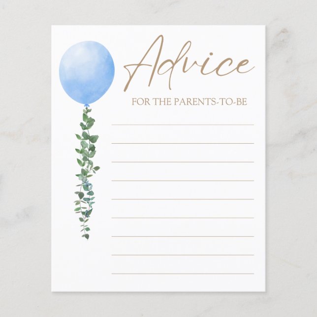 Watercolor Blue Balloon Babydusche (Vorderseite)