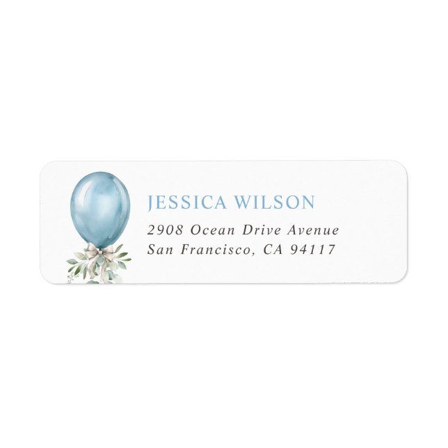 Watercolor Blue Balloon Bow Greenery (Vorne)