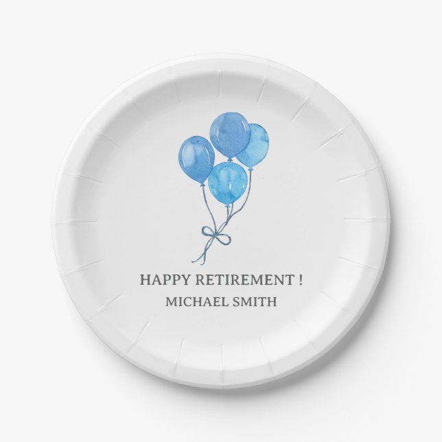 Watercolor Blue Balloons Retirement Party  Pappteller (Vorderseite)