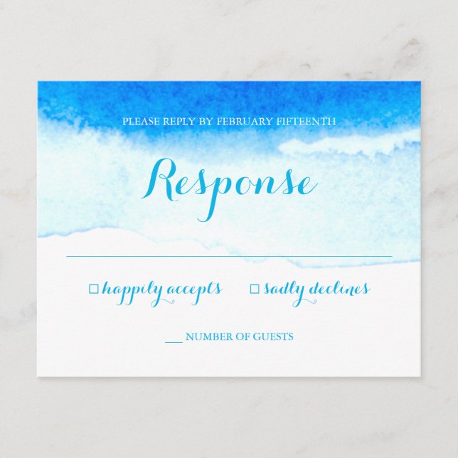 Watercolor Blue Beach Wedding UAWG RSVP Karte (Vorderseite)