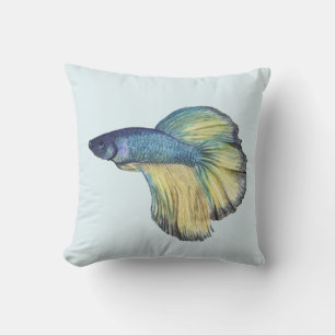 Watercolor Blue Betta Fish Throw Kissen