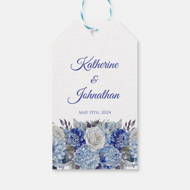 Watercolor Blue Blume Bouquet-Wedding Vielen Dank Geschenkanhänger (Rückseite)