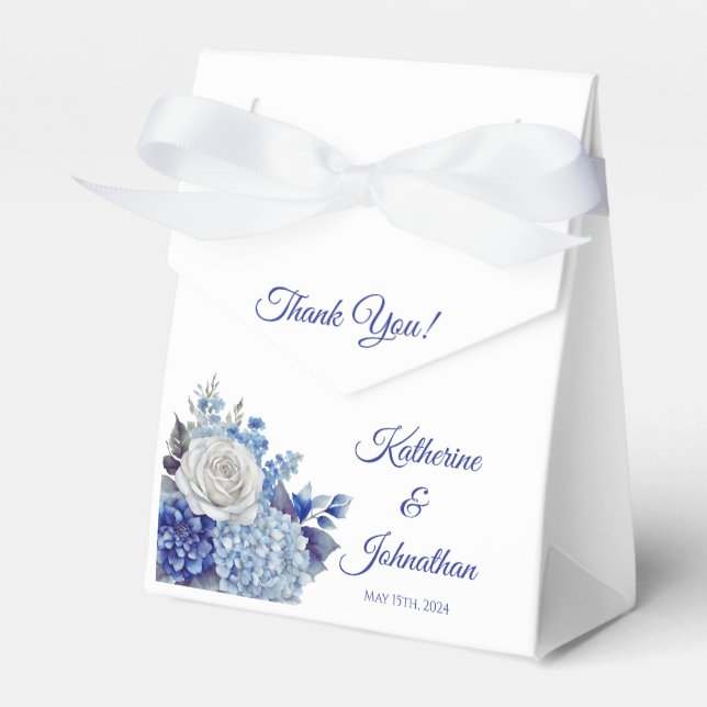 Watercolor Blue Blume Bouquet-Wedding Vielen Dank Geschenkschachtel (Vorderseite)