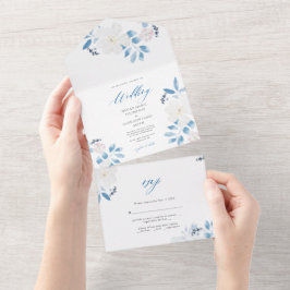 Watercolor Blue Blume Hochzeit Einladung