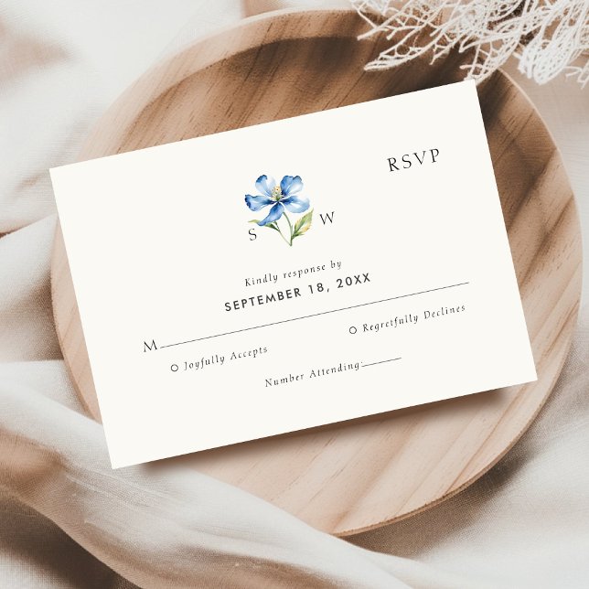 Watercolor Blue Blume Wedding RSVP (Von Creator hochgeladen)
