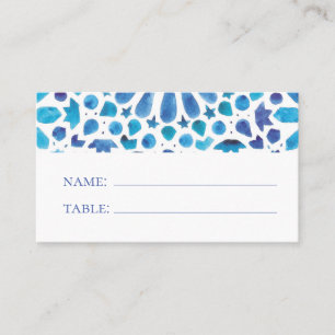 Watercolor Blue Boho Tile Platzkarte