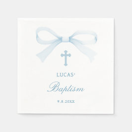 Watercolor Blue Bow Baptism Serviette