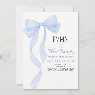 Watercolor Blue Bow Birthday Einladung Elegante
