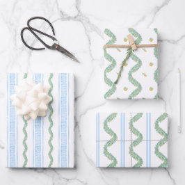 Watercolor Blue Bow Fruchtgarland Weihnachten Geschenkpapier Set