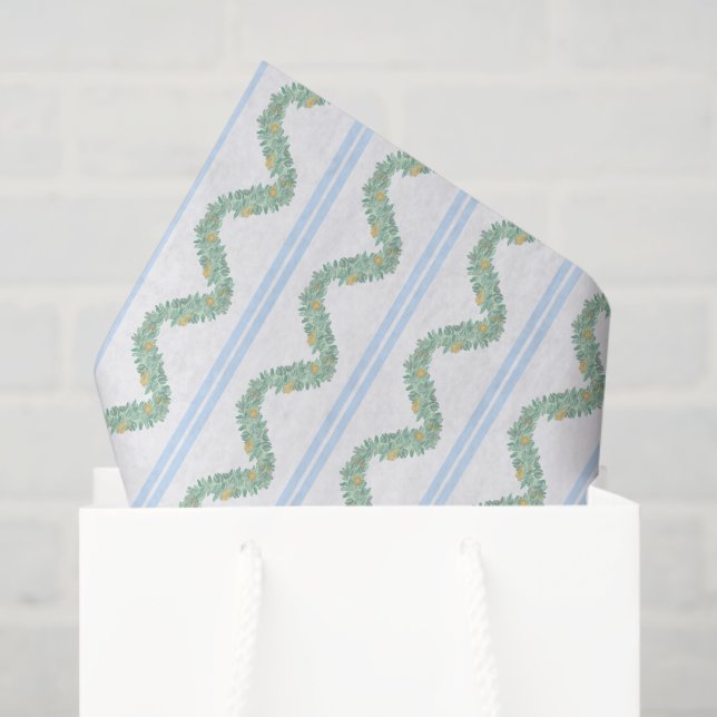 Watercolor Blue Bow Fruchtgarland Weihnachten Seidenpapier (Geschenktüte)