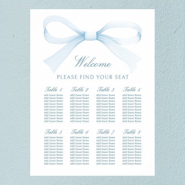 Watercolor Blue Bow Seating Chart Poster (Von Creator hochgeladen)