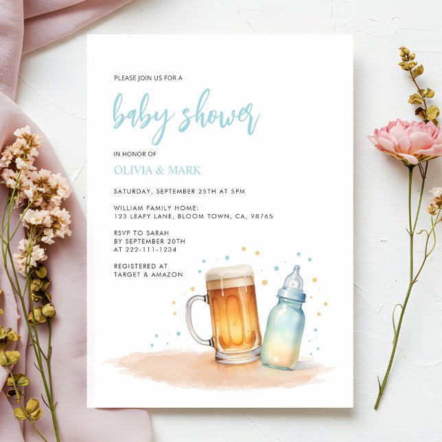Watercolor Blue Boy Brewing Baby Dusche Einladung (Von Creator hochgeladen)