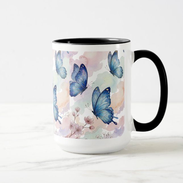 Watercolor Blue Butterflies Mug Design – Elegant  Tasse (Rechts)