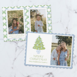 Watercolor Blue Chinoiserie Weihnachtsbaum Foto Feiertagskarte