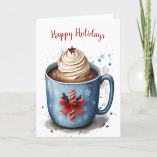 Watercolor Blue Christmas Hot Cocoa Feiertagskarte