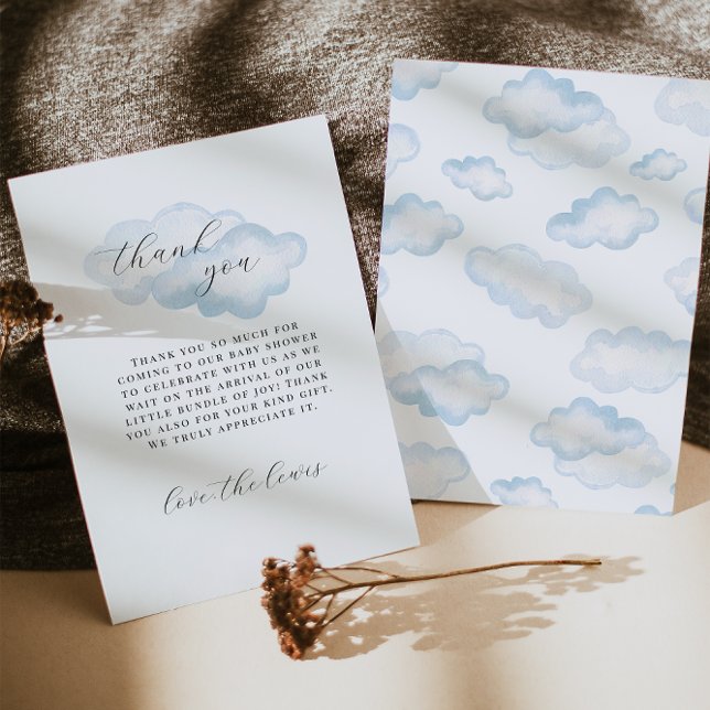 Watercolor Blue Cloud Baby Dusche danke Karten (Von Creator hochgeladen)