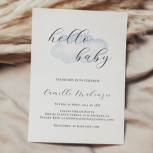 Watercolor Blue Cloud Baby Dusche Einladung
