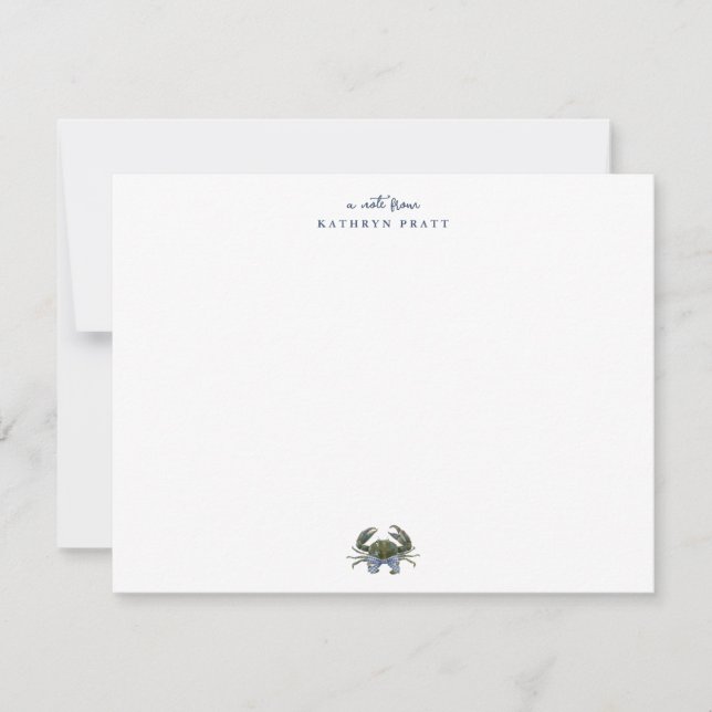 Watercolor Blue Crab Classic Personalized Mitteilungskarte (Vorderseite)