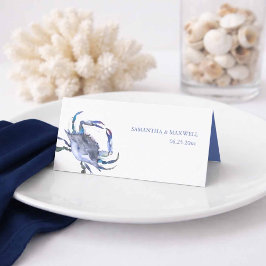 Watercolor Blue Crab Coastal Wedding Platzkarte