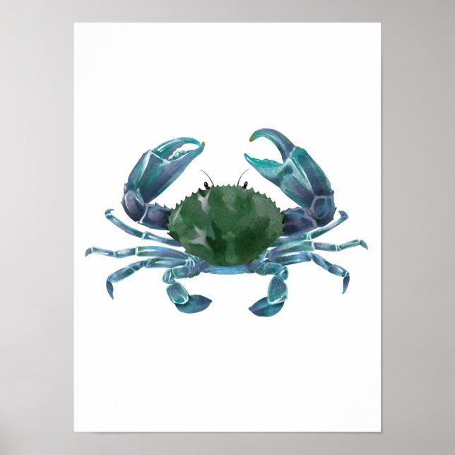 Watercolor Blue Crab Crustaceanca Poster (Vorne)