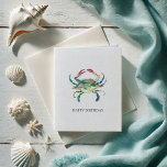 Watercolor Blue Crab Grußkarte zum Geburtstag Feiertagskarte<br><div class="desc">Senden Sie mit dieser an der Küste inspirierten Grußkarte Geburtstagswünsche an die Küste. Dieses originell handbemalte Design mit einer blauen Krabbe in lebhaften türkisfarbenen, grünen, blauen, roten und gelben Farbtönen erinnert an den Charme des Meeres - ideal für Strandliebhaber oder einen Vater, der das Leben an der Küste genießt. Die...</div>