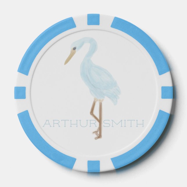 Watercolor Blue Crane Pokerchips (Vorderseite)