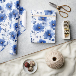 Watercolor Blue Daisy Muster Geschenkpapier