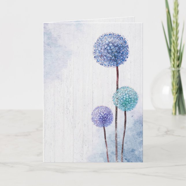 Watercolor Blue Dandelalls Danke, Card Karte (Vorderseite)