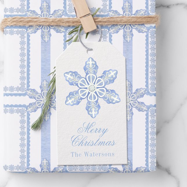 Watercolor Blue Designer Schneeflocken Weihnachten Geschenkanhänger (Von Creator hochgeladen)