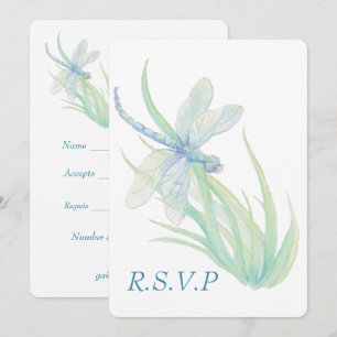 Watercolor Blue Dragonfly Wedding RSVP Einladung