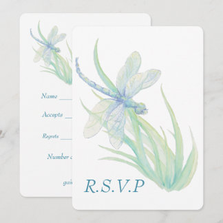 Watercolor Blue Dragonfly Wedding RSVP Einladung