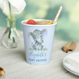 Watercolor Blue Elephant Baby Dusche Pappbecher
