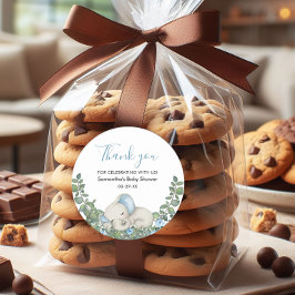 Watercolor Blue Elephant Baby Dusche Vielen Dank Runder Aufkleber