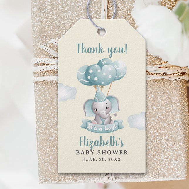 Watercolor Blue Elephant Baby Shower  Geschenkanhänger (Von Creator hochgeladen)