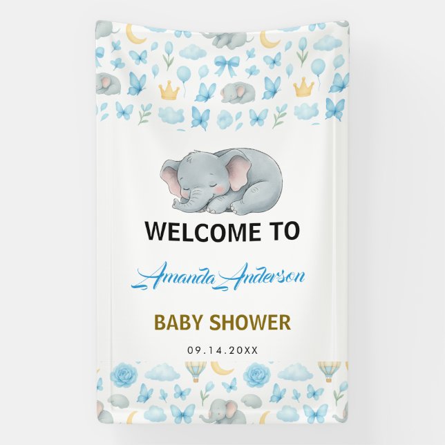 Watercolor Blue Elephant | Boy’s Baby Shower Banner (Vertikal)