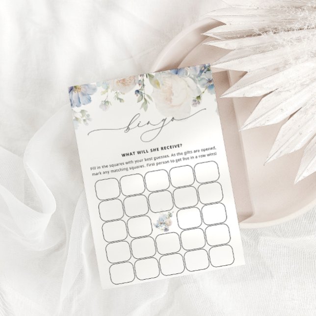 Watercolor Blue Floral Baby Bingo Game Card (Von Creator hochgeladen)