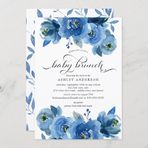 Watercolor Blue Floral Baby Brunch Einladung