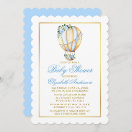 Watercolor Blue Floral Balloon Baby Dusche Gold Einladung