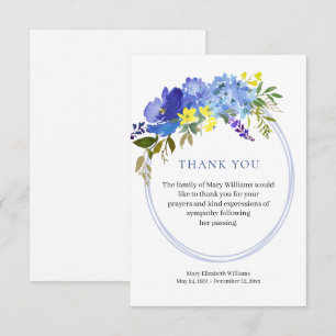 Watercolor Blue Floral Beerdigung Danke Karte