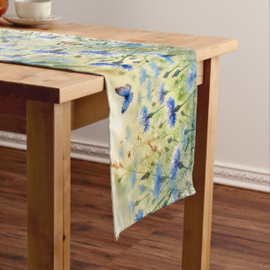 Watercolor Blue Floral Cornflower Deutschland Kurzer Tischläufer