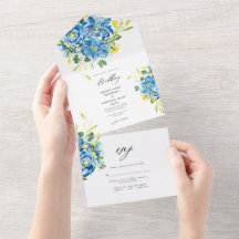 Watercolor Blue Flower Wedding Invitation