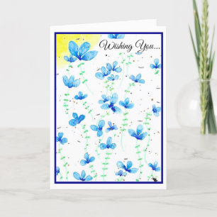 Watercolor Blue Flowers Birthday Wishings Karte