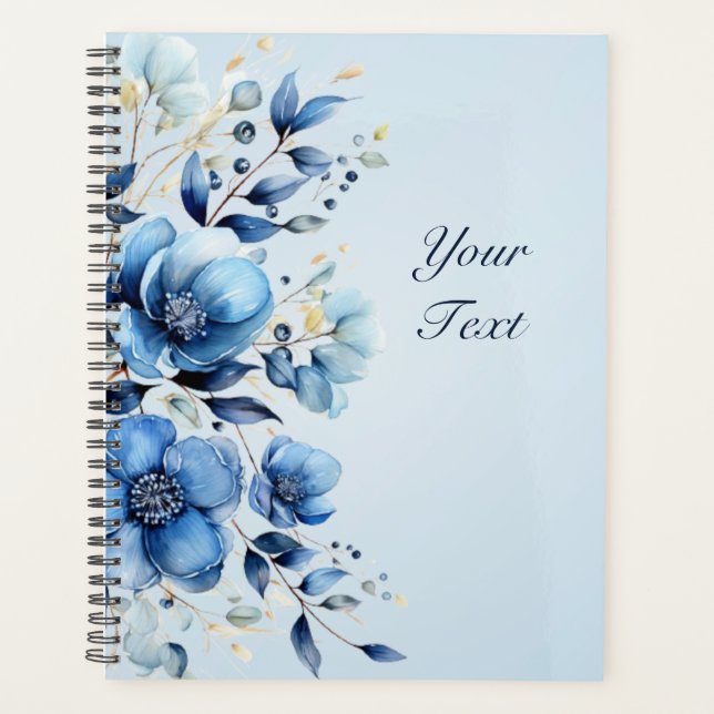 Watercolor Blue Flowers Hochzeitsplaner Planer (Vorderseite)