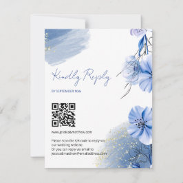 Watercolor Blue Flowers Wedding RSVP Karte