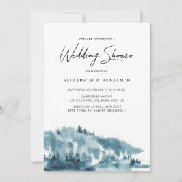 Watercolor Blue Forest Winter Engagement Party Einladung