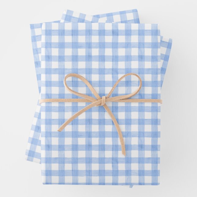 Watercolor Blue Gingham Geschenkpapier Set (Beispiel)