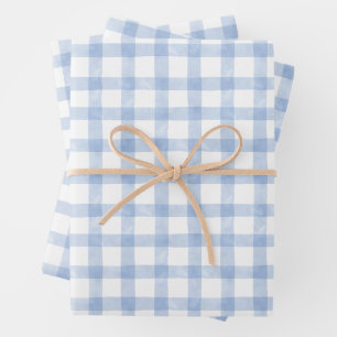 Watercolor Blue Gingham Geschenkpapier Set