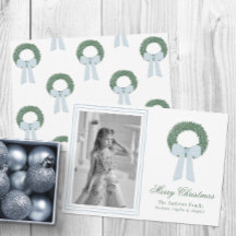 Watercolor Blue Gingham Sash Wreath Foto